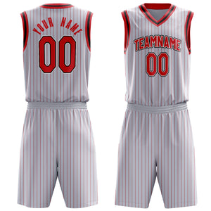 Custom White Red Pinstripe Basketball Jersey