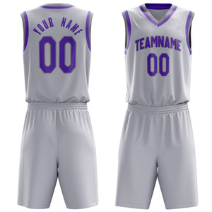 Custom White Purple Solid Color Basketball Jersey