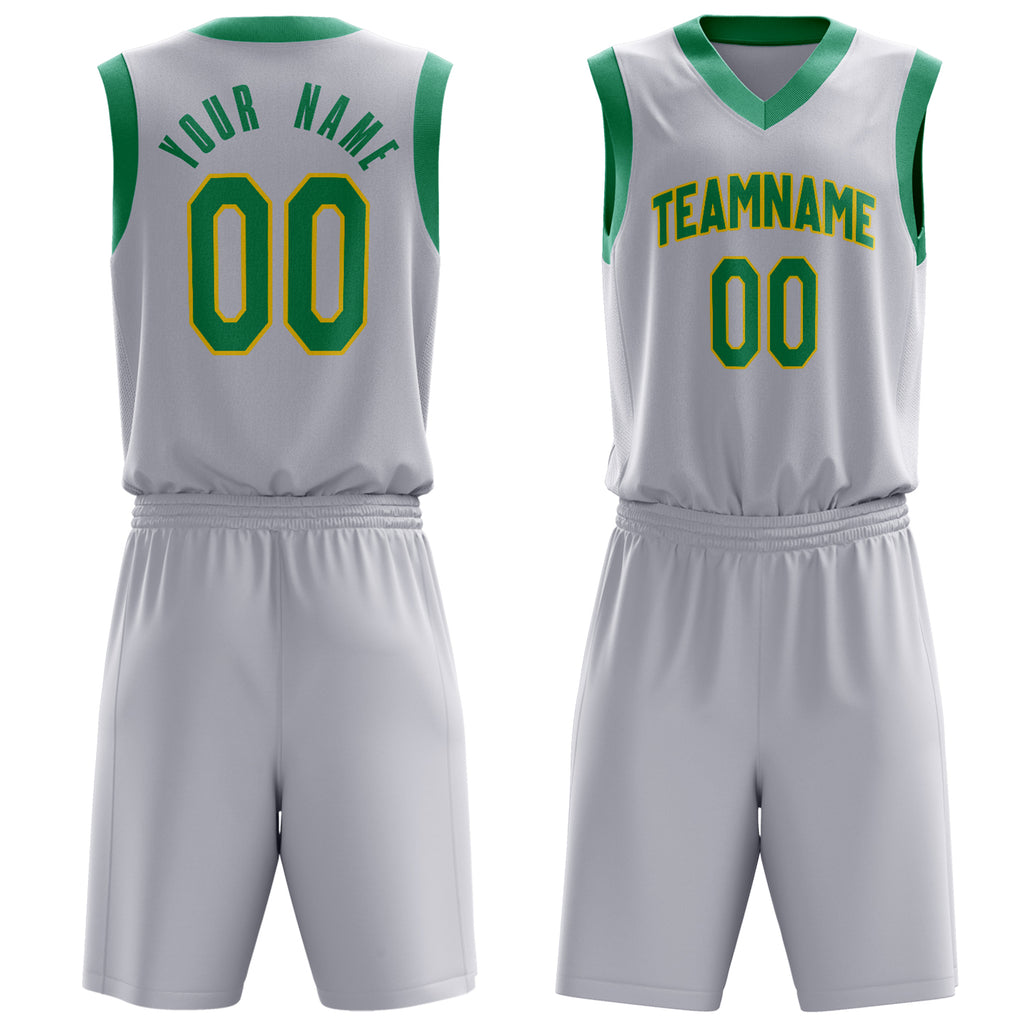 Custom White Green Solid Color Basketball Jersey