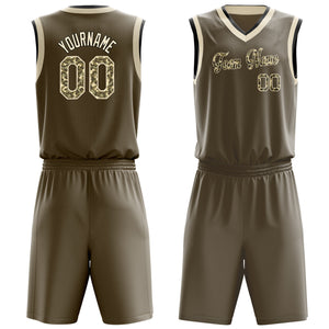 Custom Olive Camo Solid Color Basketball Jersey