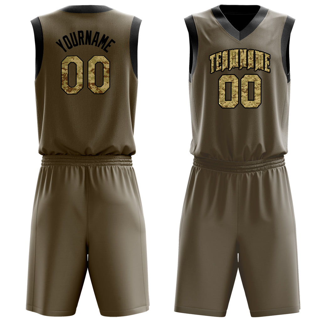 Custom Olive Camo Solid Color Basketball Jersey