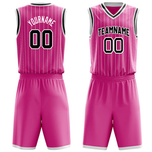 Custom Pink Black Pinstripe Basketball Jersey