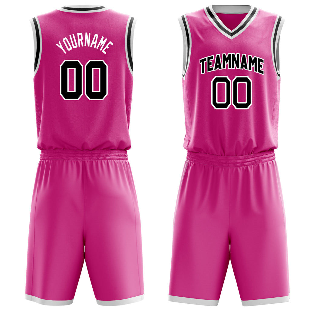 Custom Pink Black Solid Color Basketball Jersey