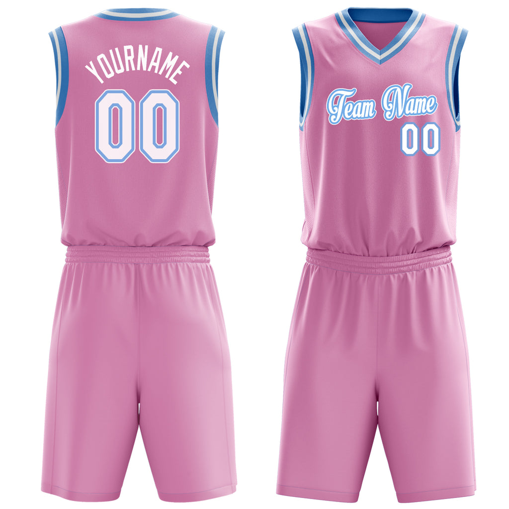 Custom Pink White Solid Color Basketball Jersey