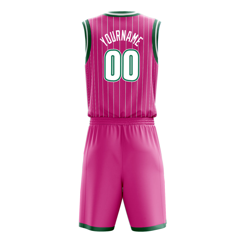 Custom Pink White Pinstripe Basketball Jersey