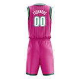 Custom Pink White Pinstripe Basketball Jersey