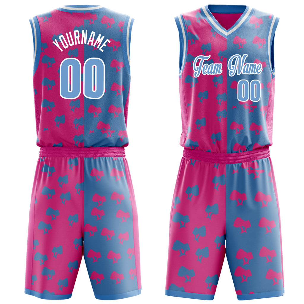 Custom Pink Light Blue Split Basketball Jersey