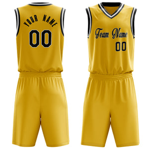 Custom Gold Black Solid Color Basketball Jersey