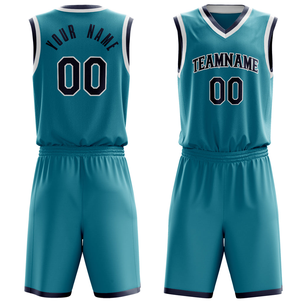 Custom Teal Black Solid Color Basketball Jersey