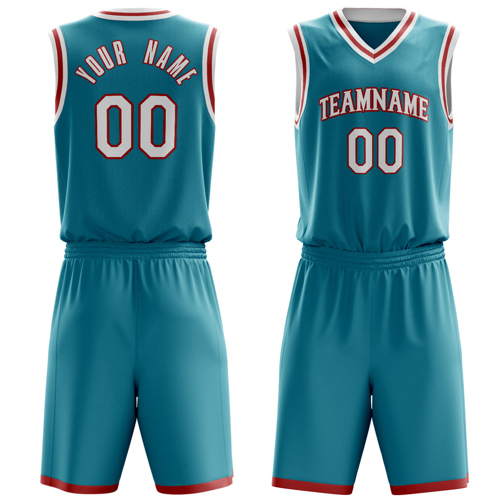 Custom Teal White Solid Color Basketball Jersey