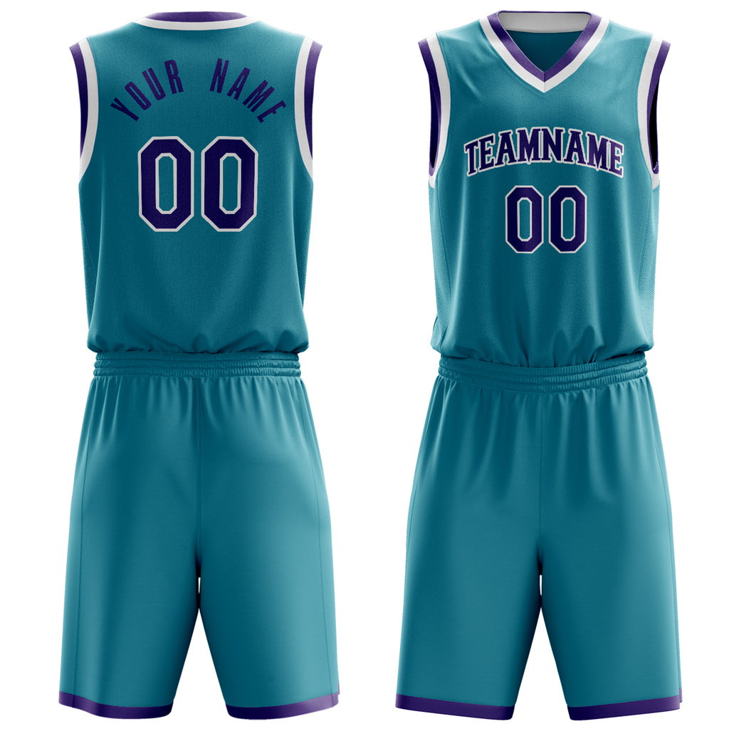 Custom Teal Purple Solid Color Basketball Jersey