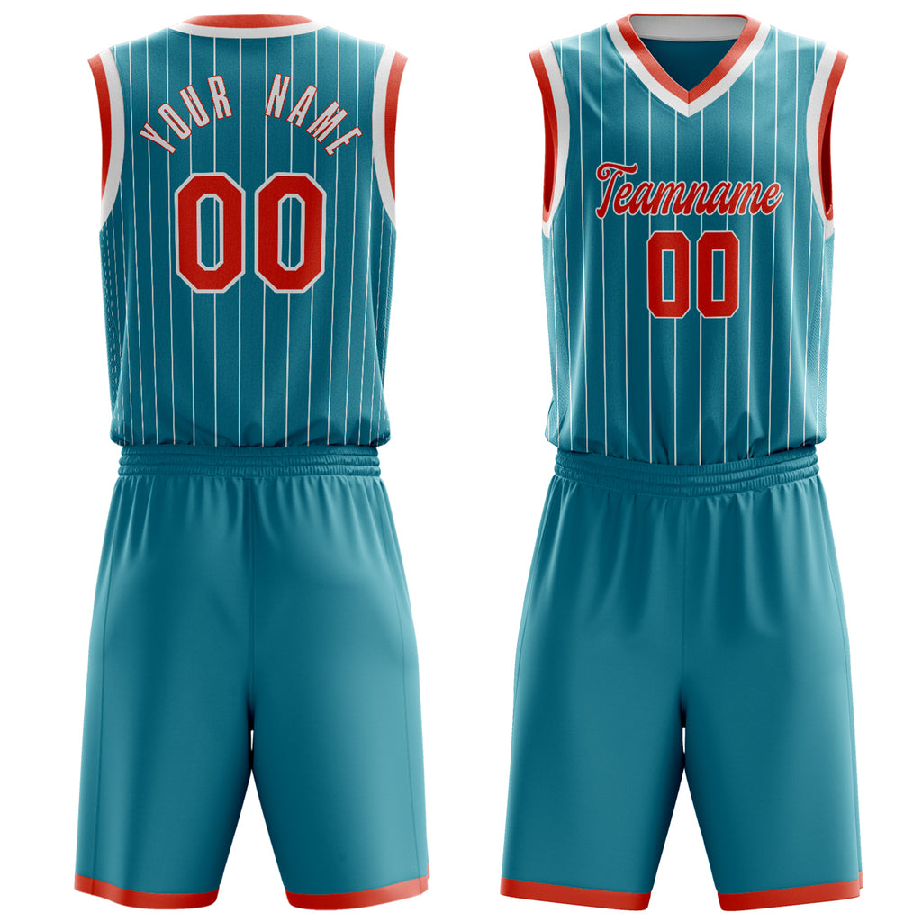 Custom Teal Orange Pinstripe Basketball Jersey