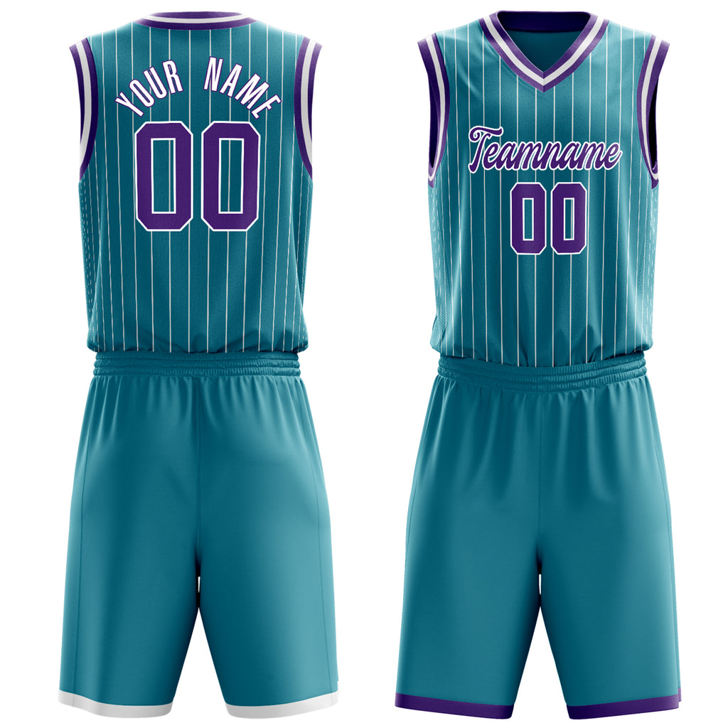 Custom Teal Purple Pinstripe Basketball Jersey