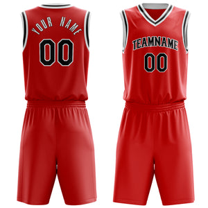 Custom Red Black Solid Color Basketball Jersey