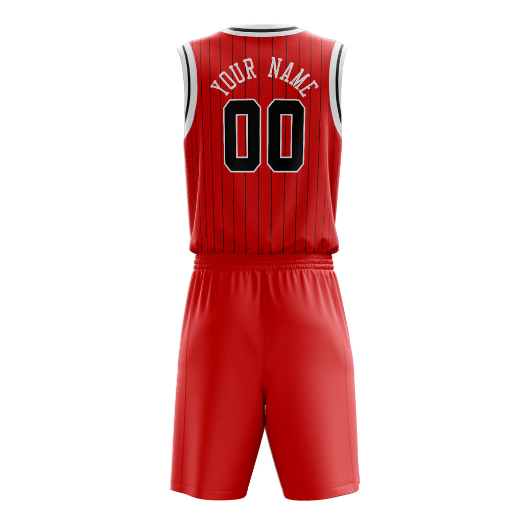 Custom Red Black Pinstripe Basketball Jersey