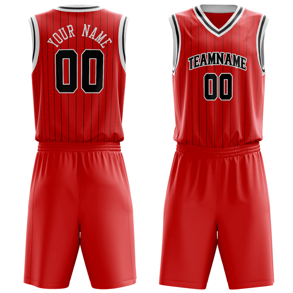 Custom Red Black Pinstripe Basketball Jersey
