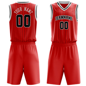 Custom Red Black Pinstripe Basketball Jersey