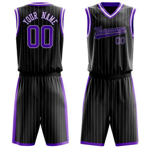 Custom Black Purple Pinstripe Basketball Jersey