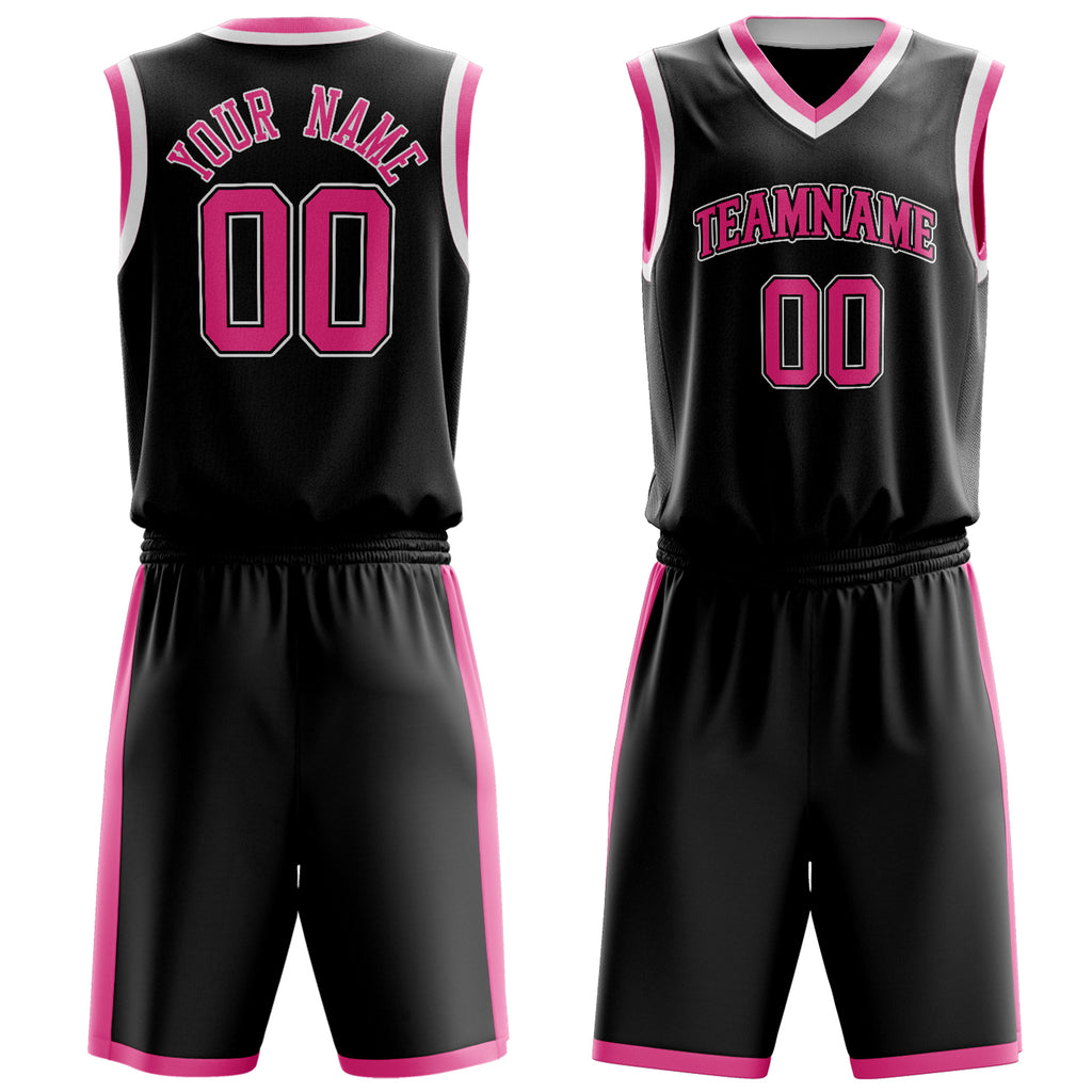 Custom Black Pink Solid Color Basketball Jersey