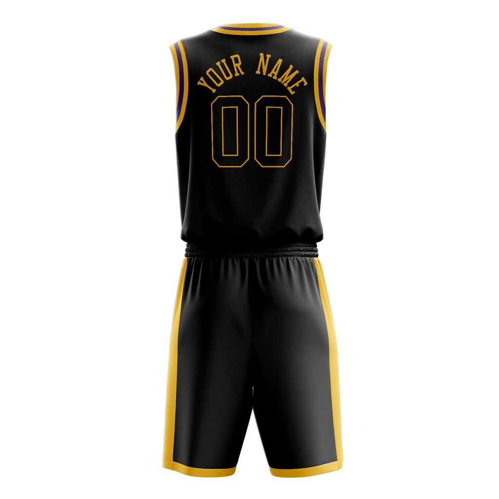 Custom Black Gold Solid Color Basketball Jersey