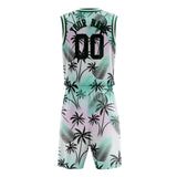 Custom Black Black Tropical Hawaii Palm Leaves Basketball Jersey