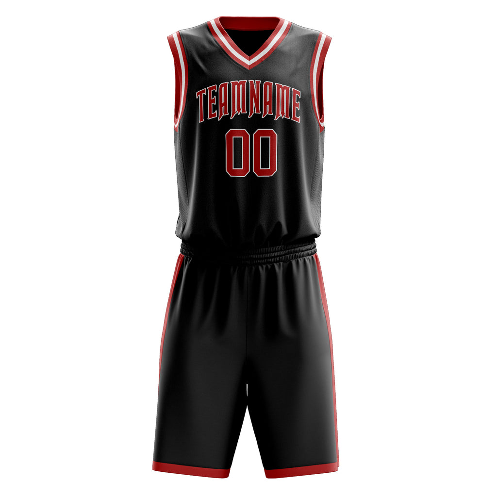 Custom Black Red Solid Color Basketball Jersey