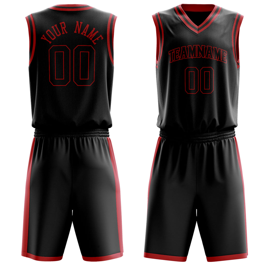 Custom Black Red Solid Color Basketball Jersey