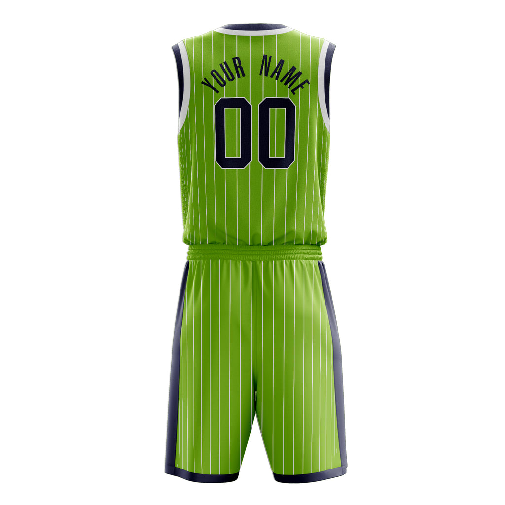 Custom Neon-Green Black Pinstripe Basketball Jersey