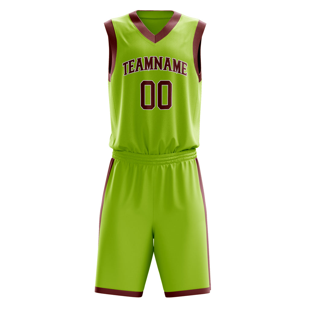 Custom Neon-Green Crimson Solid Color Basketball Jersey
