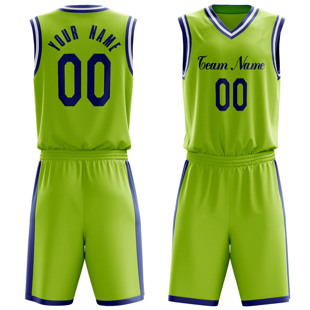 Custom Neon-Green Navy Solid Color Basketball Jersey
