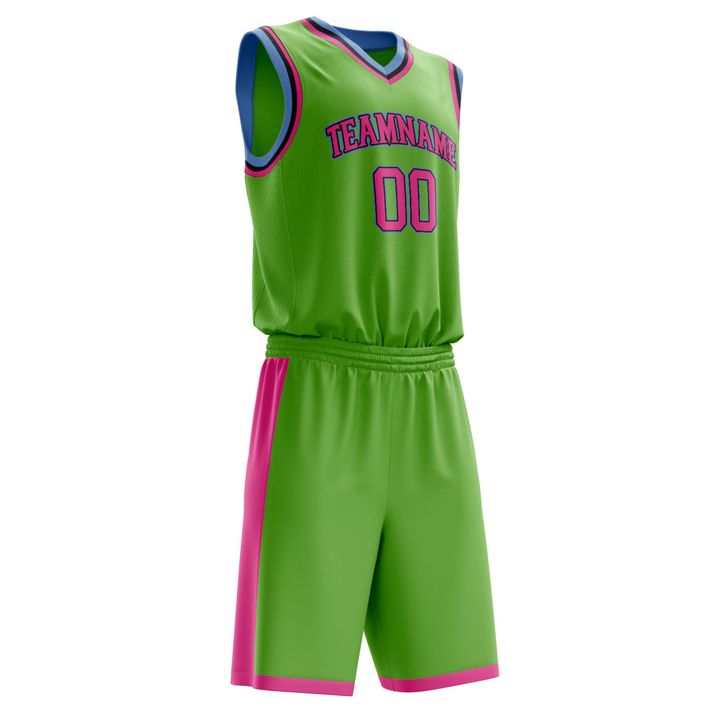 Custom Neon-Green Pink Solid Color Basketball Jersey