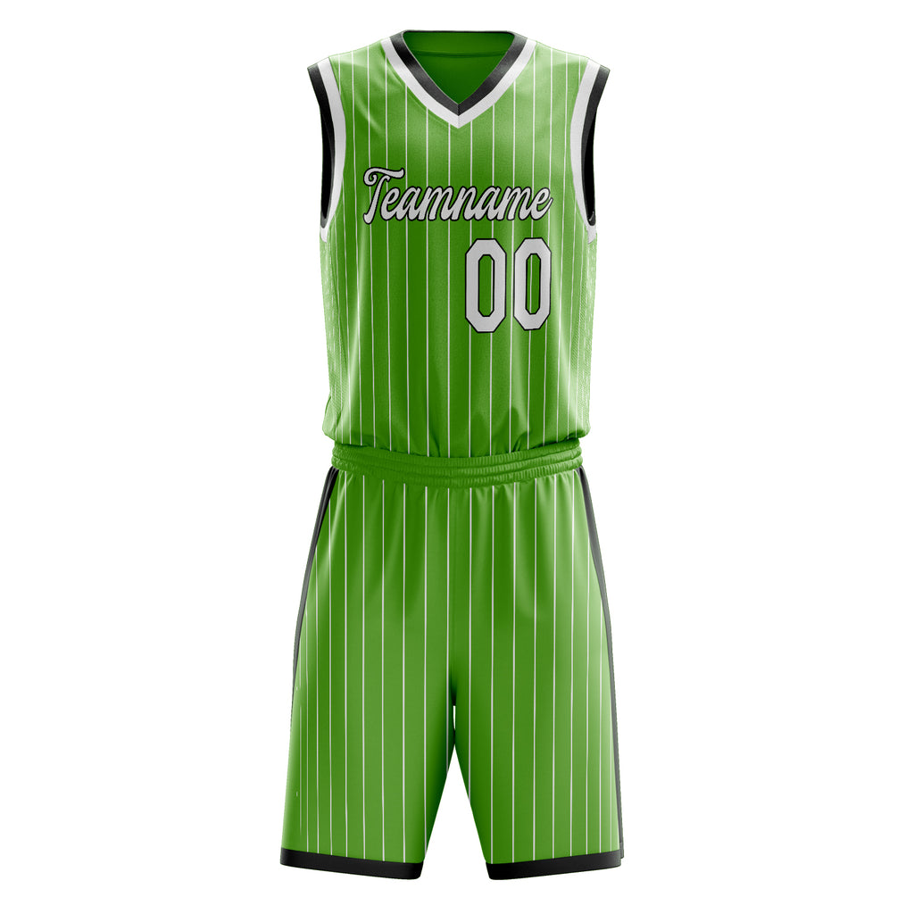 Custom Neon-Green White Pinstripe Basketball Jersey