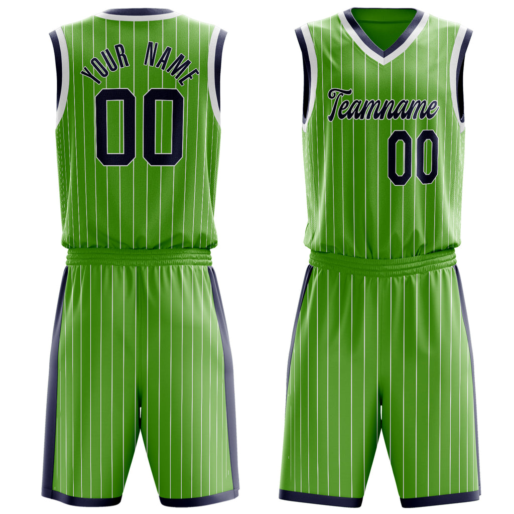 Custom Neon-Green Black Pinstripe Basketball Jersey
