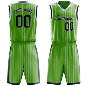 Custom Neon-Green Black Pinstripe Basketball Jersey
