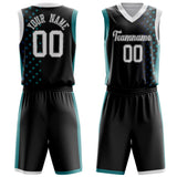 Custom Black Teal Pattern Basketball Jersey