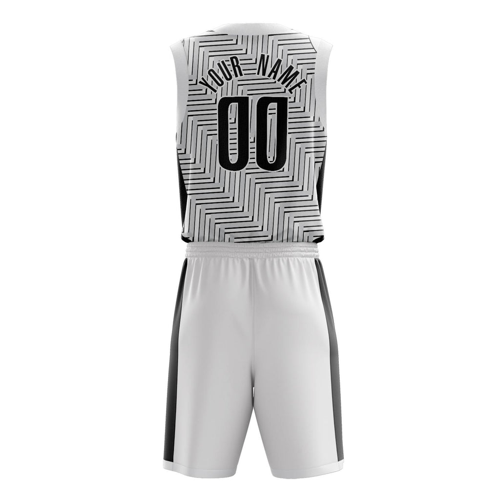 Custom White Black Pattern Basketball Jersey