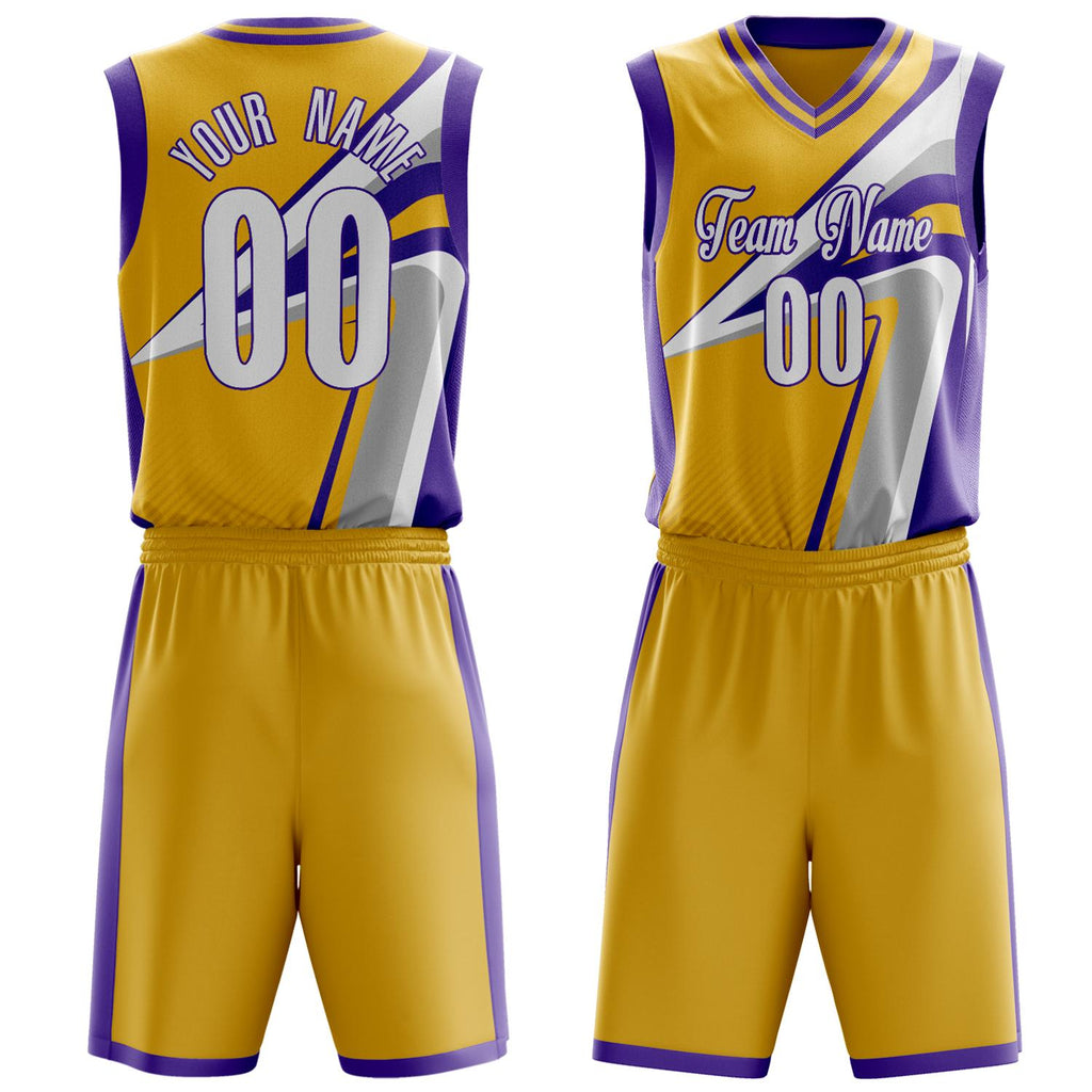 Custom Gold Purple Pattern Basketball Jersey BS03240809JC020