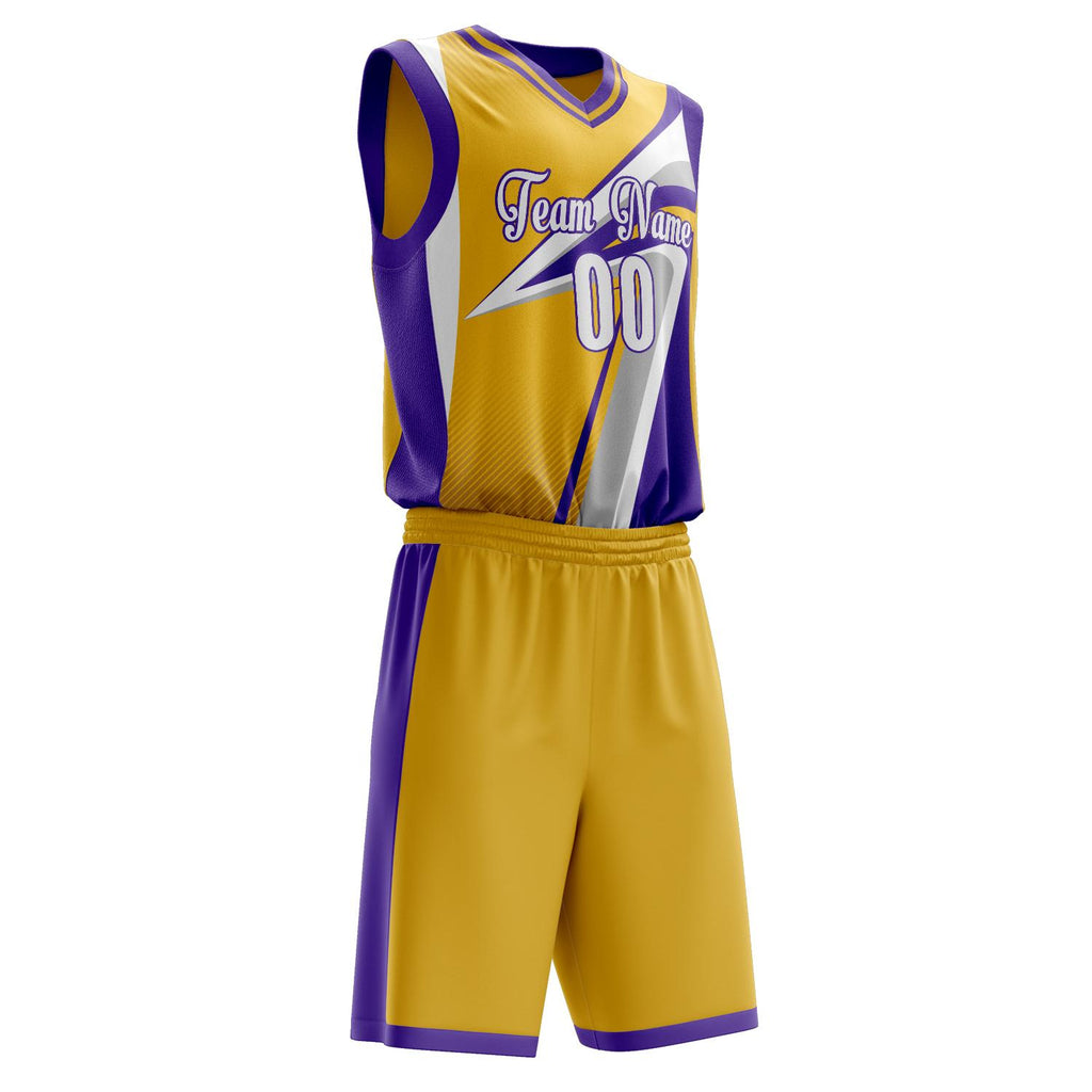 Custom Gold Purple Pattern Basketball Jersey