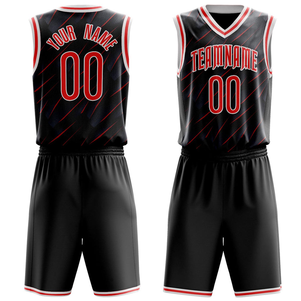 Custom Black Red Pattern Basketball Jersey BS03240809JC025