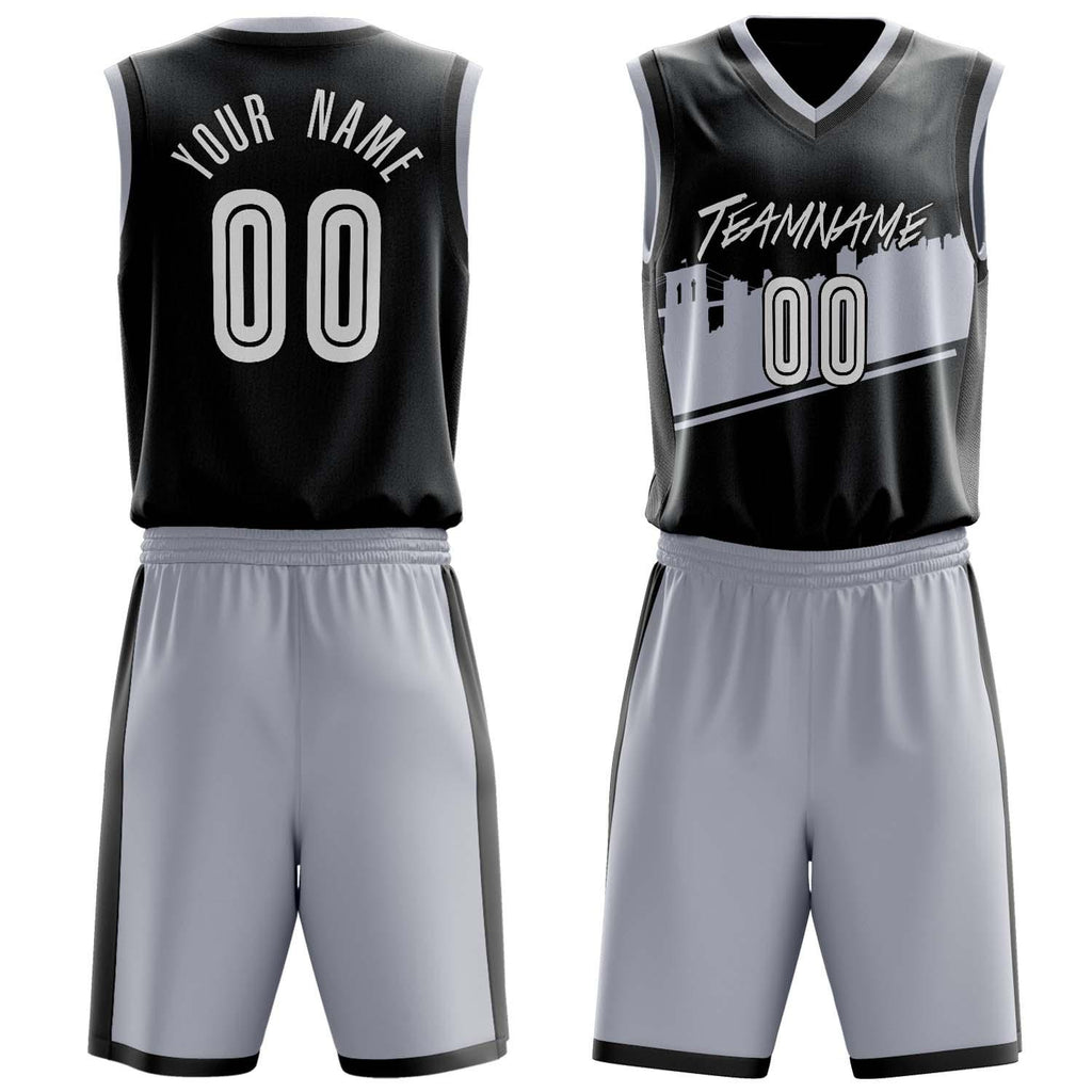 Custom Black Gray Pattern Basketball Jersey BS03240809JG028