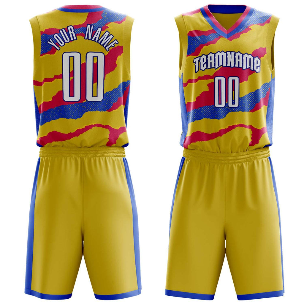Custom Gold Pink Pattern Basketball Jersey BS03240809JG031
