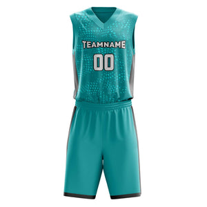 Custom Teal Gray Pattern Basketball Jersey