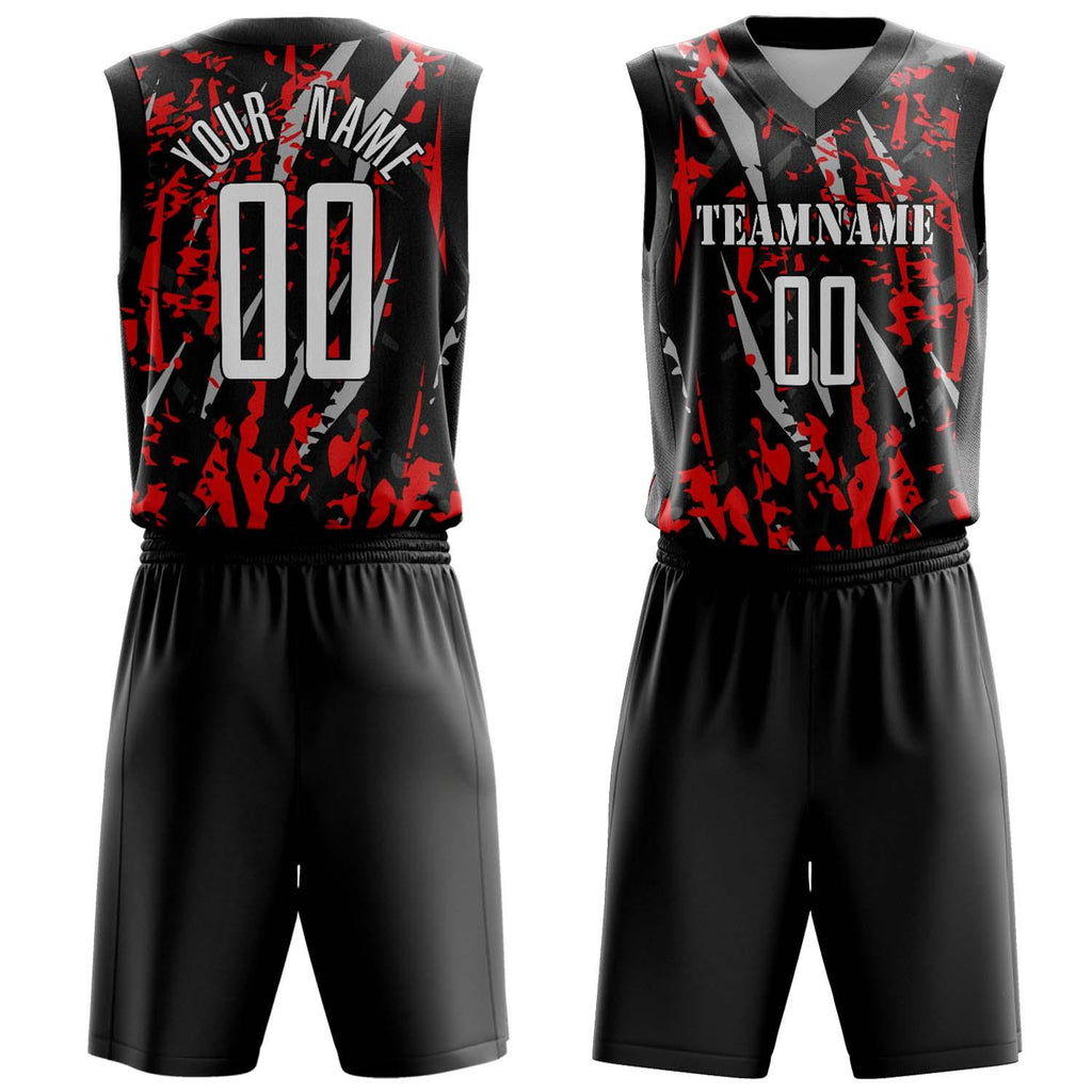 Custom Black Red Pattern Basketball Jersey BS03240809JG041