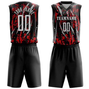 Custom Black Red Pattern Basketball Jersey BS03240809JG041