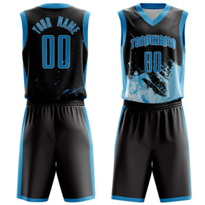 Custom Black Blue Pattern Basketball Jersey BS03240809JG047