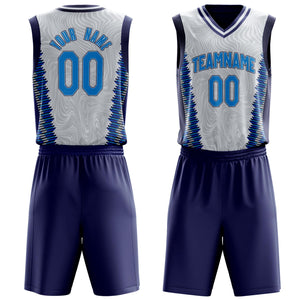 Custom White Navy Pattern Basketball Jersey BS03240809XE002
