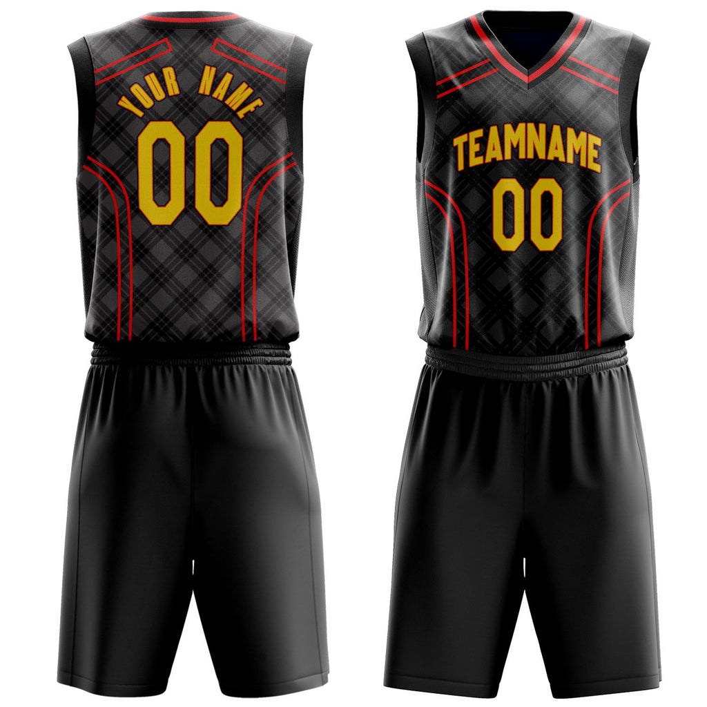Custom Black Red Pattern Basketball Jersey BS03240809XE003