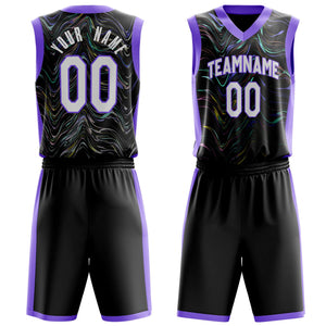 Custom Black Purple Pattern Basketball Jersey BS03240809XF048