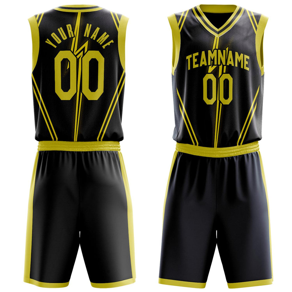 Custom Black Gold Pattern Basketball Jersey BS03240809XF049
