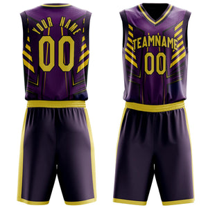 Custom Purple Gold Pattern Basketball Jersey BS03240809XF054